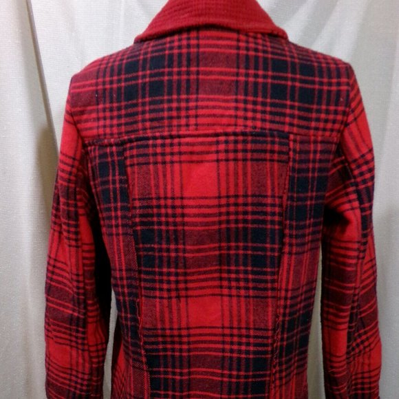 NEW Red Buffalo Plaid Snow Winter Parka Jacket Coat XS Red Black Snap up Trendy! - Picture 8 of 12